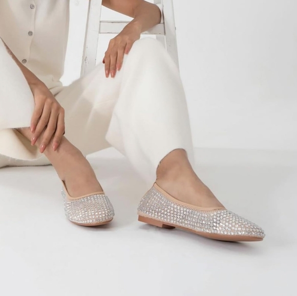 NWT WIRALOMI Rhinestone Mesh Nude Ballet Flats, Size 8 - Picture 3 of 7